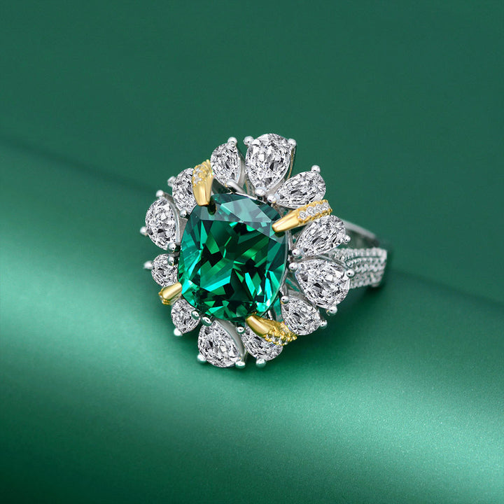 Cushion Cut Flower Shaped Sterling Silver Ring