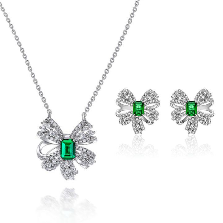 Emerald Shaped Cut Green Sterling Silver Two Piece Set