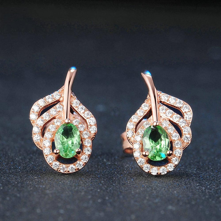 Oval Shaped Cut Green Sterling Silver Earrings