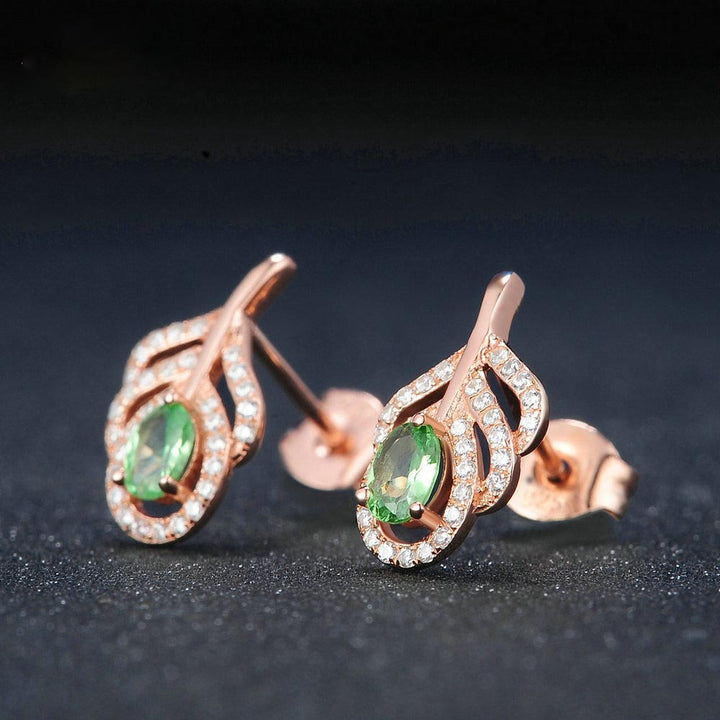 Oval Shaped Cut Green Sterling Silver Earrings