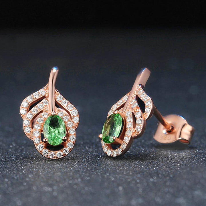 Oval Shaped Cut Green Sterling Silver Earrings