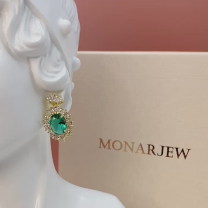 Oval Shaped Cut Olive Green Earrings