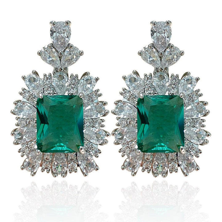 Emerald Green Princess Shaped Cut Earrings