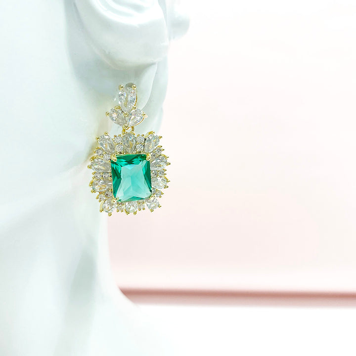 Emerald Green Princess Shaped Cut Earrings