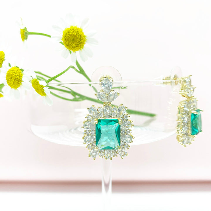Emerald Green Princess Shaped Cut Earrings