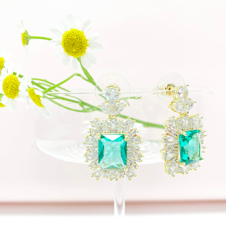 Emerald Green Princess Shaped Cut Earrings