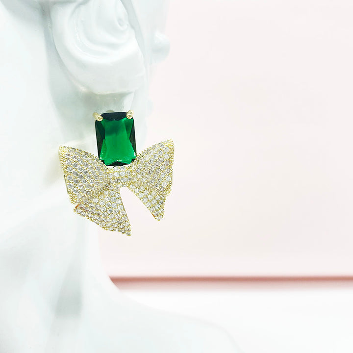 Bow Design Princess Shaped Cut Earrings