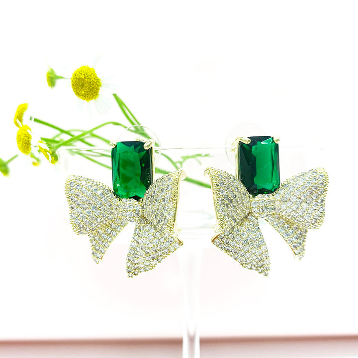 Bow Design Princess Shaped Cut Earrings