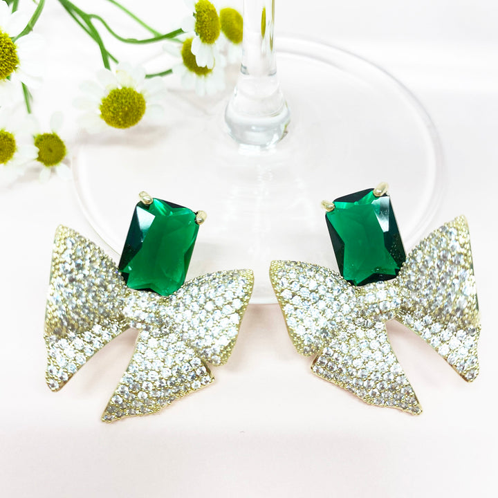 Bow Design Princess Shaped Cut Earrings