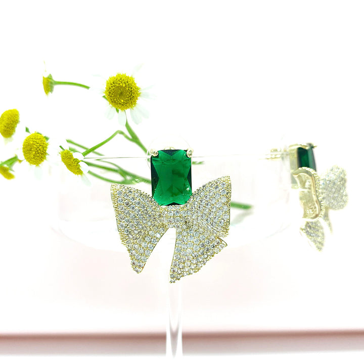 Bow Design Princess Shaped Cut Earrings