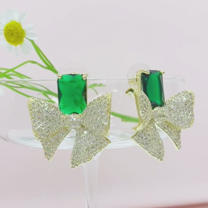 Bow Design Princess Shaped Cut Earrings