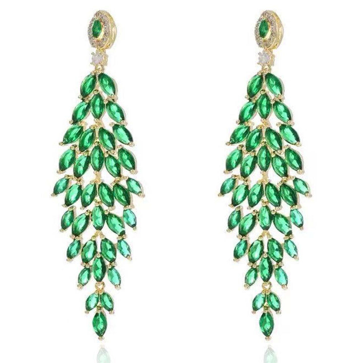 Emerald Green Leaves Tassel Design Earrings