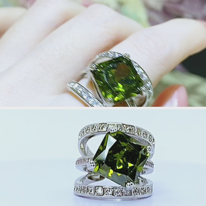 حلقة مفتوحة من ثلاث طبقات من الزمرد الزيتون