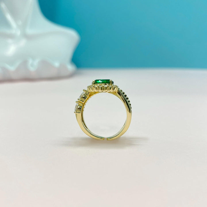 Emerald Multilayer Oval Shaped Cut Open Ring