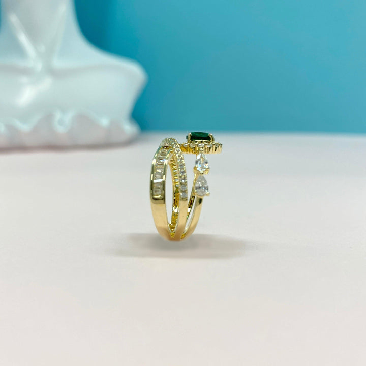 Emerald Multilayer Oval Shaped Cut Open Ring