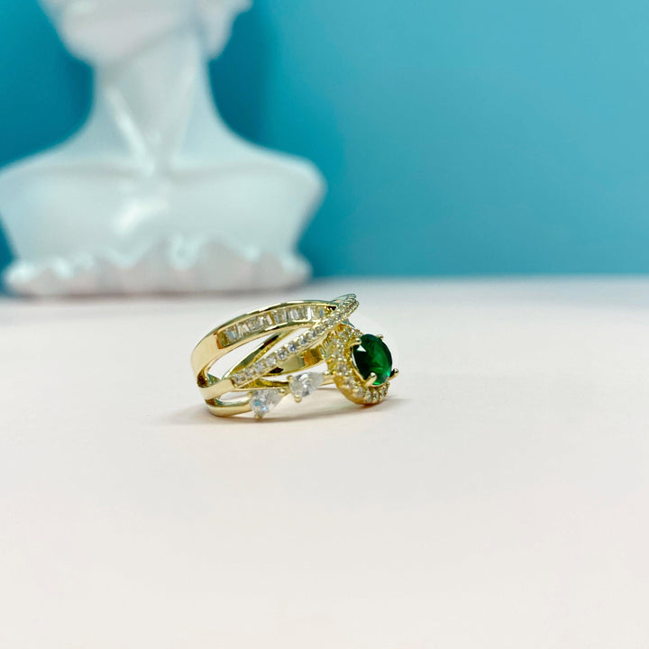 Emerald Multilayer Oval Shaped Cut Open Ring