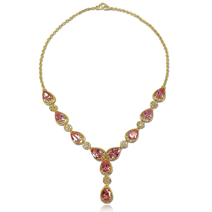 Pink Pear Shaped Cut Necklace Earrings Bracelet Three Piece Set
