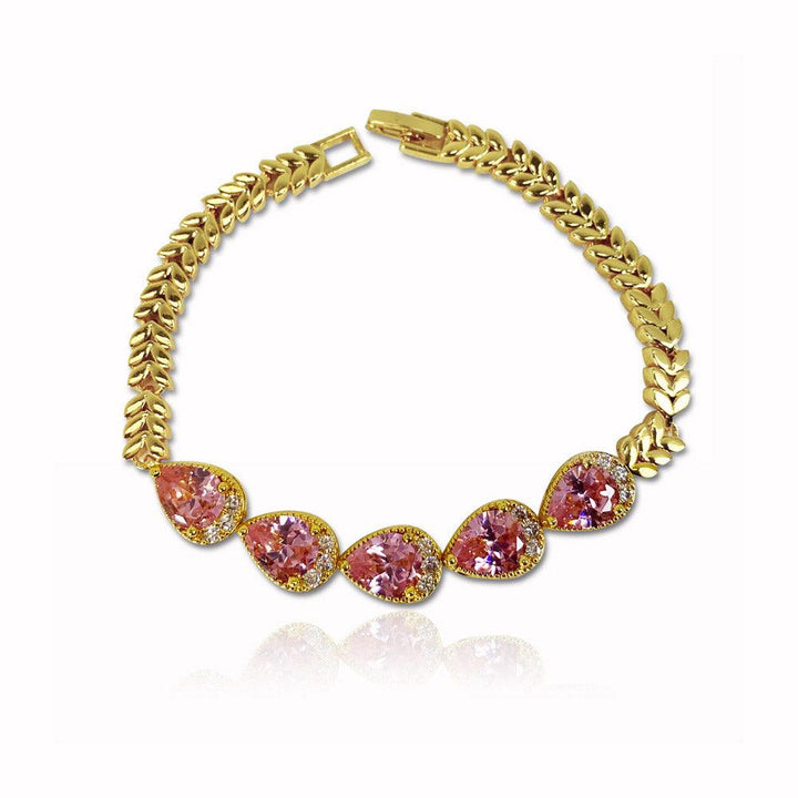 Pink Pear Shaped Cut Necklace Earrings Bracelet Three Piece Set