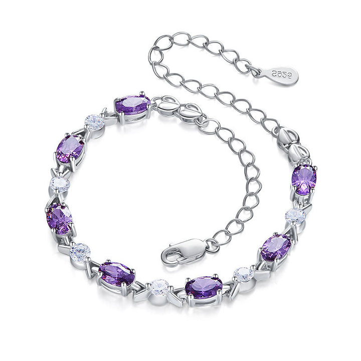 Oval Shaped Cut Purple Sterling Silver Bracelet