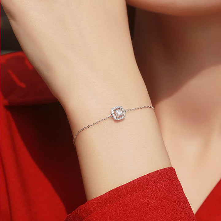 Princess Shaped Cut Out Design Moissanite Sterling Silver Bracelet