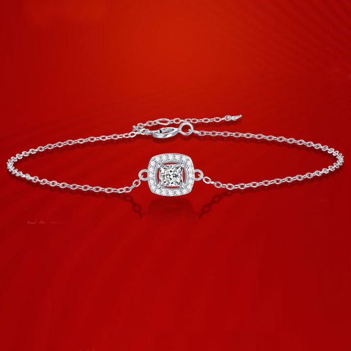 Princess Shaped Cut Out Design Moissanite Sterling Silver Bracelet