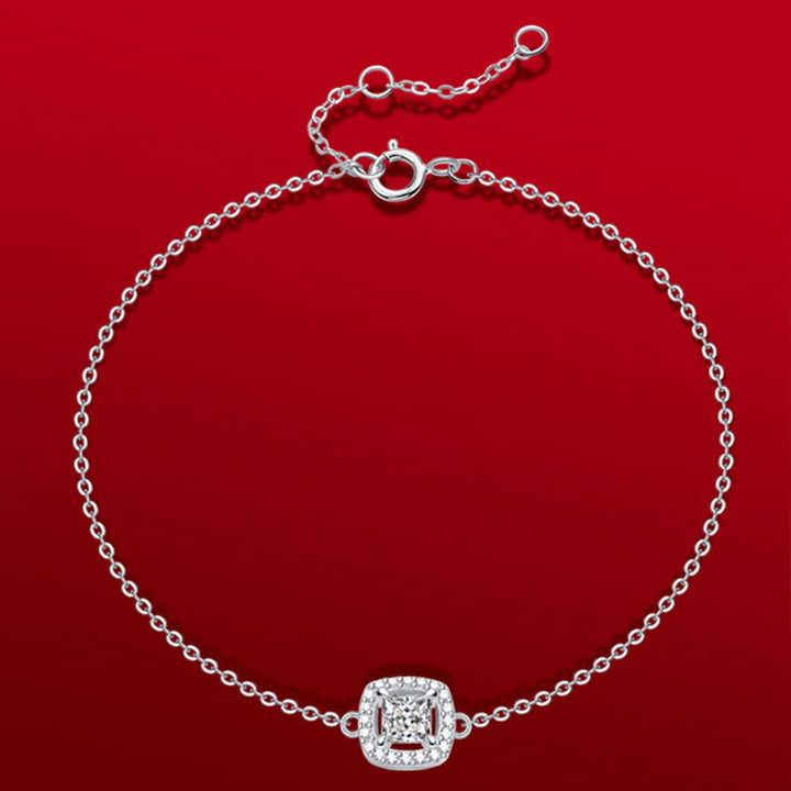 Princess Shaped Cut Out Design Moissanite Sterling Silver Bracelet