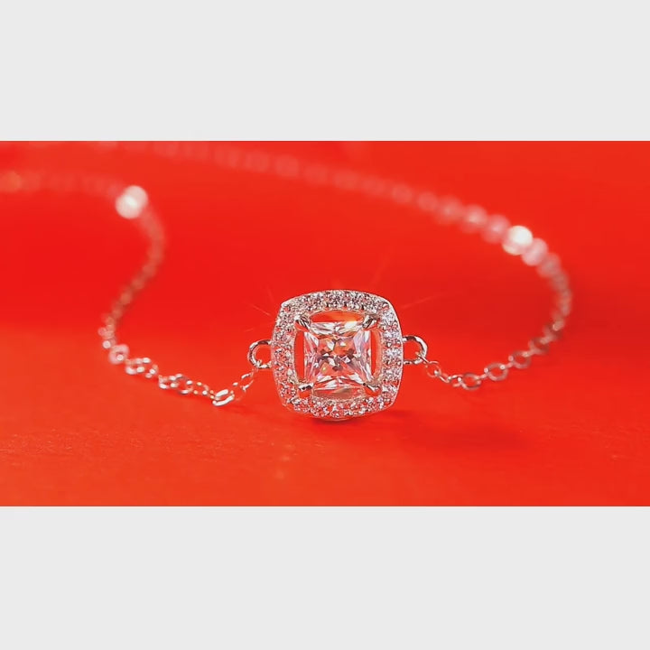 Princess Shaped Cut Out Design Moissanite Sterling Silver Bracelet