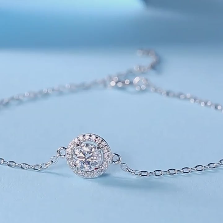 Round Shaped Cut Hollow Moissanite Sterling Silver Bracelet