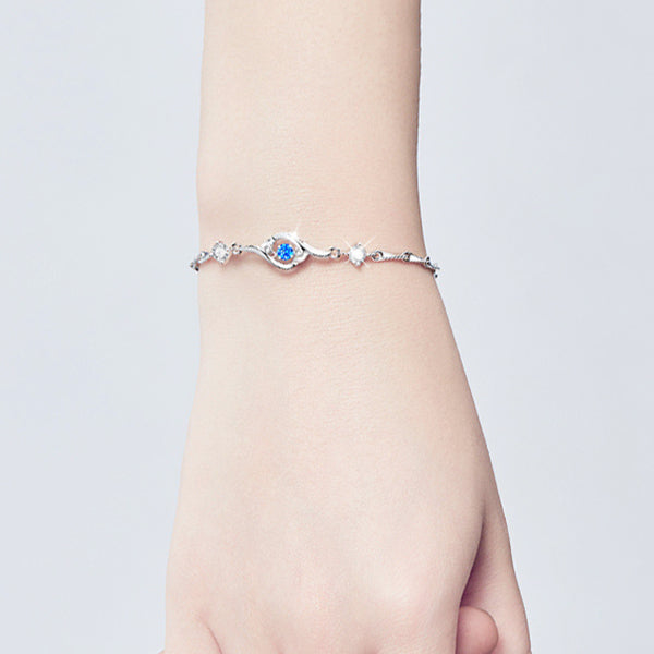 Round Shaped Cut Diamond White Sterling Silver Bracelet