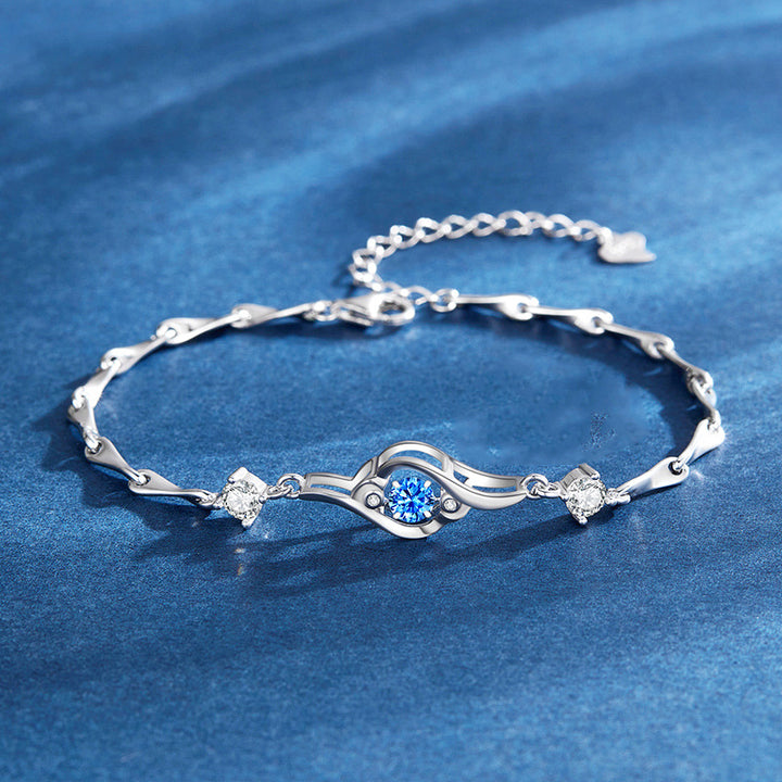 Round Shaped Cut Diamond White Sterling Silver Bracelet