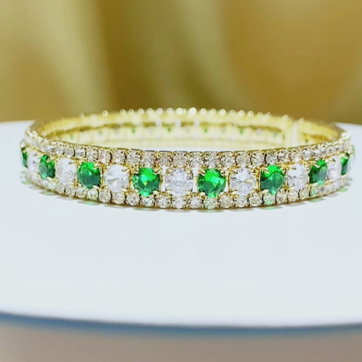 Emerald Green Round Shaped Cut Open Bracelet