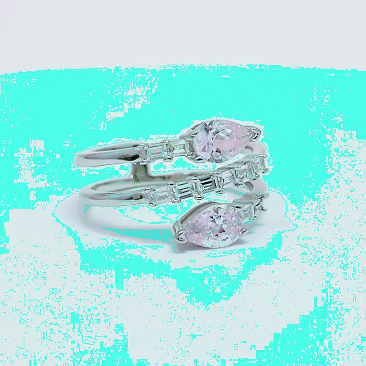Gyöngy alakú vágott rózsaszín sterling ezüst nyitott gyűrű