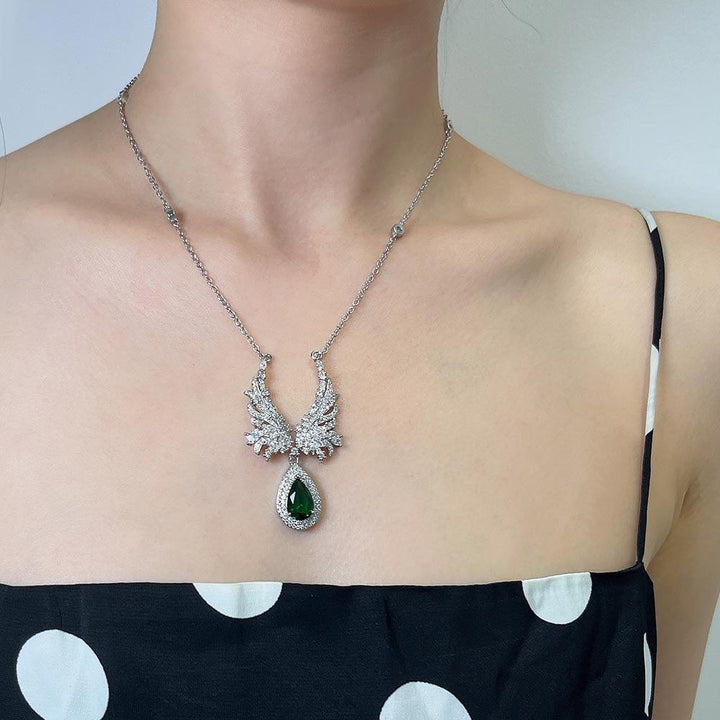 "Angel Wings" Emerald Pear Shaped Cut Necklace