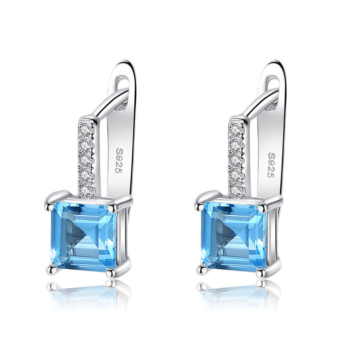 Emerald Shaped Cut Navy Blue Sterling Silver Earrings