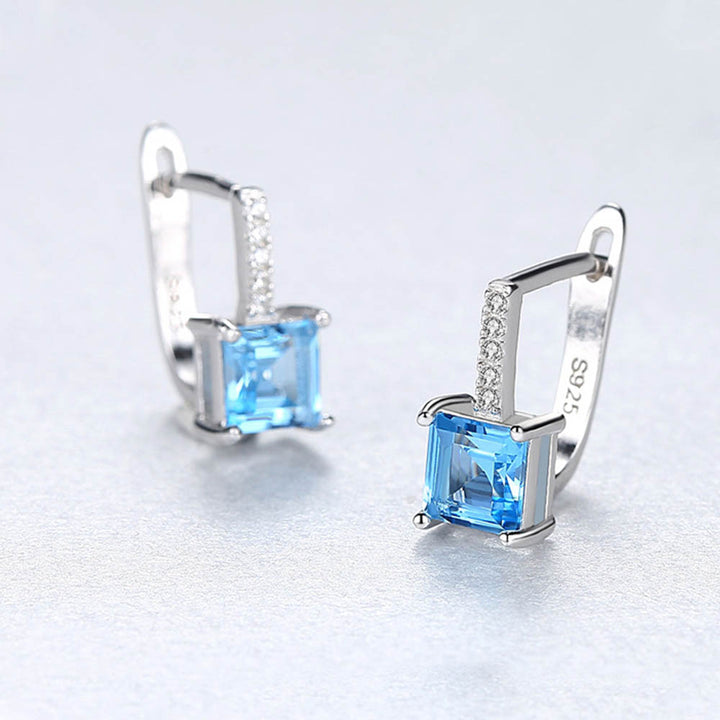 Emerald Shaped Cut Navy Blue Sterling Silver Earrings