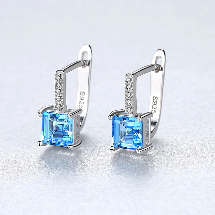 Emerald Shaped Cut Navy Blue Sterling Silver Earrings