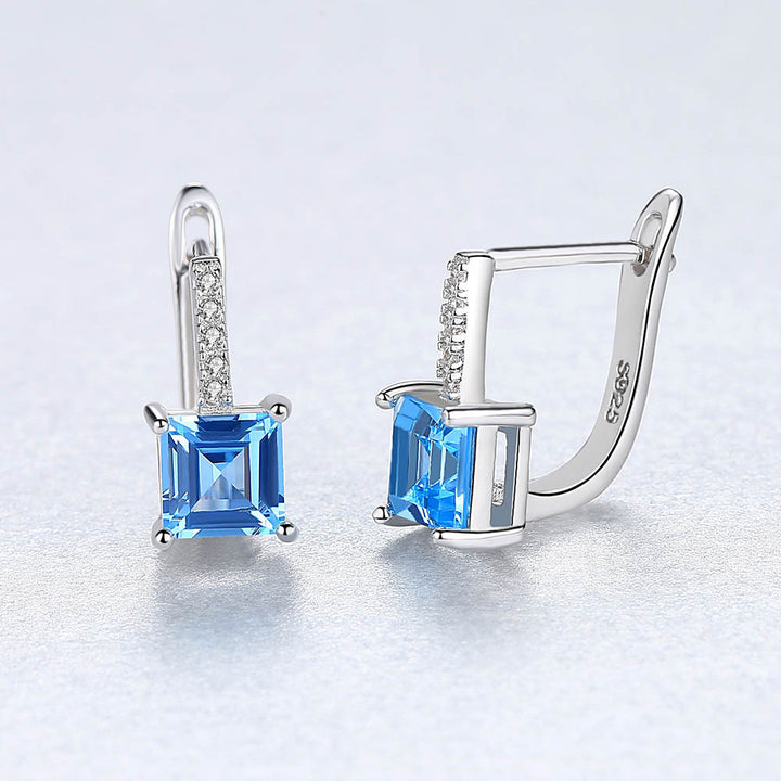 Emerald Shaped Cut Navy Blue Sterling Silver Earrings