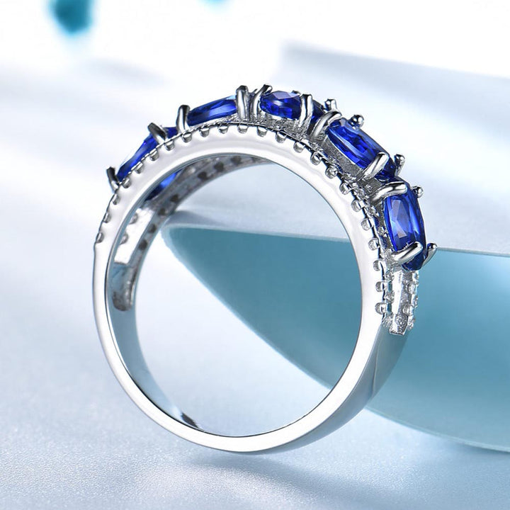 Oval Shaped Cut Blue Sterling Silver Ring