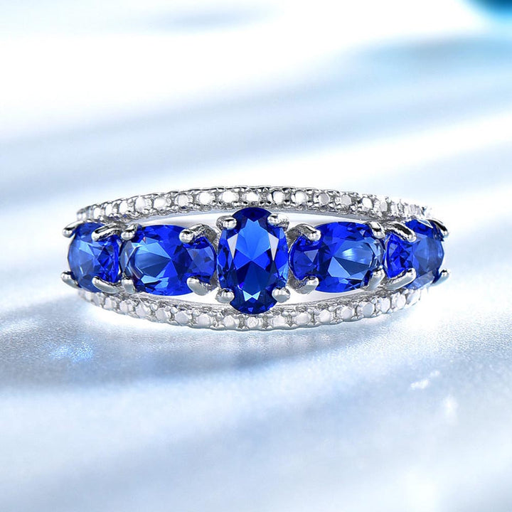 Oval Shaped Cut Blue Sterling Silver Ring