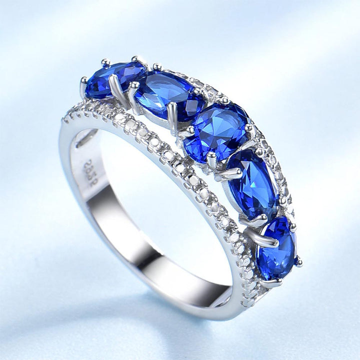 Oval Shaped Cut Blue Sterling Silver Ring