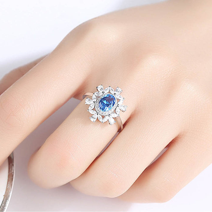Ovális formájú vágott kék sterling ezüst gyűrű