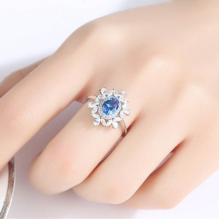Oval Shaped Cut Blue Sterling Silver Ring