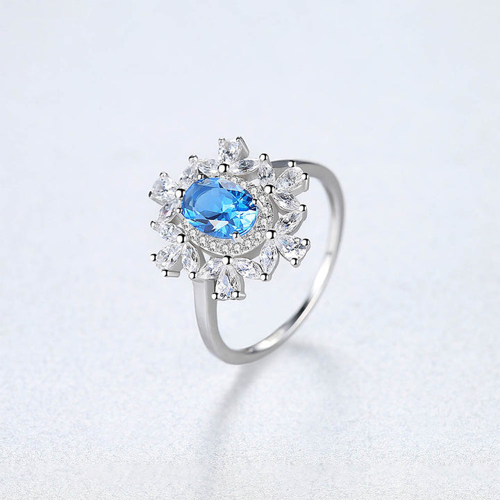 Oval Shaped Cut Blue Sterling Silver Ring