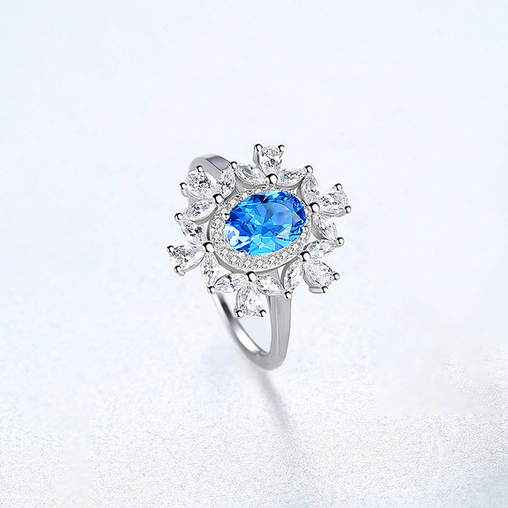 Oval Shaped Cut Blue Sterling Silver Ring