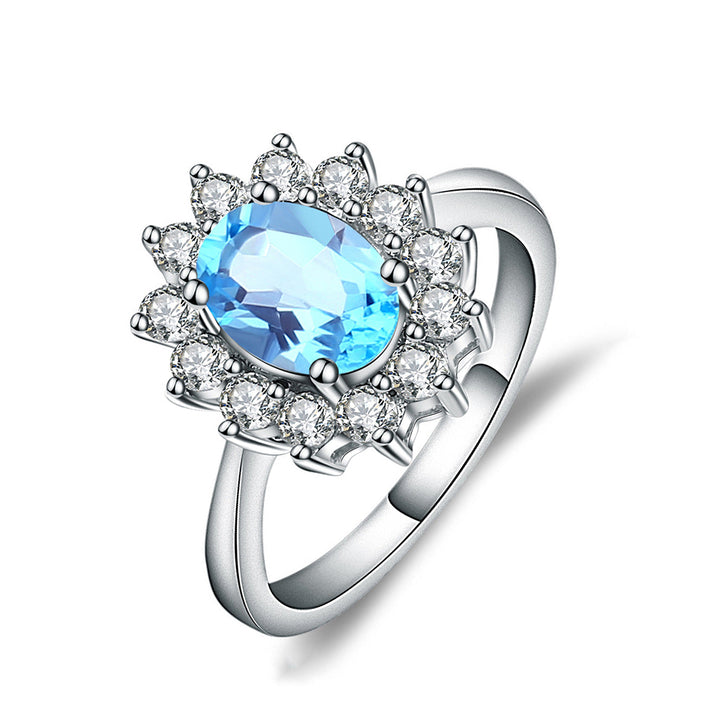 Blue Oval Cut Sterling Silver Ring