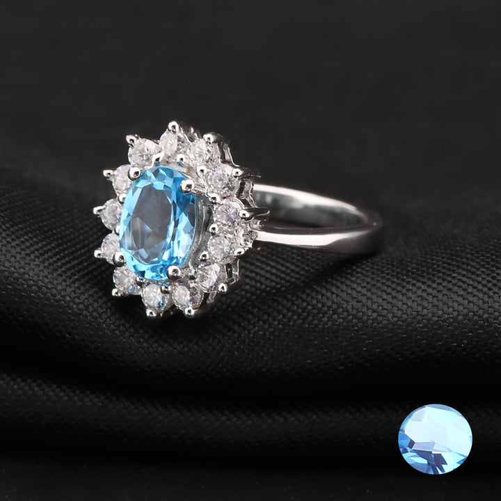 Blue Oval Cut Sterling Silver Ring