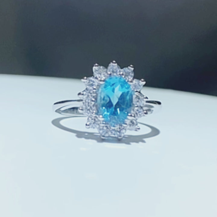 Blue Oval Cut Sterling Silver Ring
