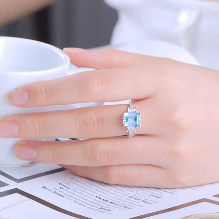 Cushion Cut Blue Sterling Silver Ring