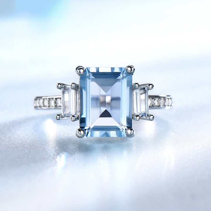Cushion Cut Blue Sterling Silver Ring