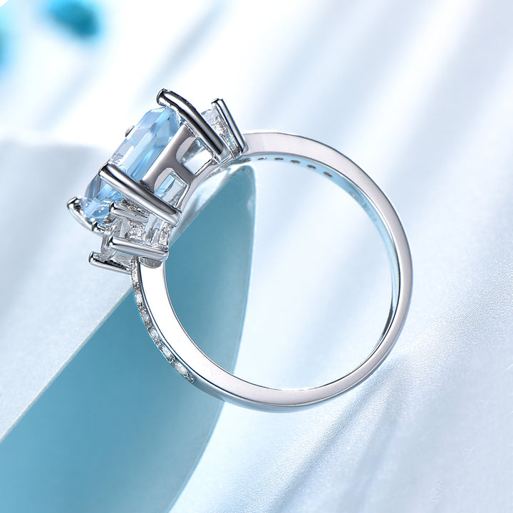 Cushion Cut Blue Sterling Silver Ring